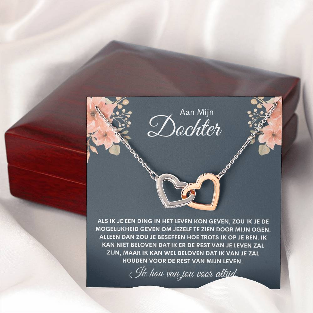 Elegante harten ketting in witgoud en rosé goud met zirkonia, verstelbaar, perfect cadeau voor dochter, symboliseert liefde.