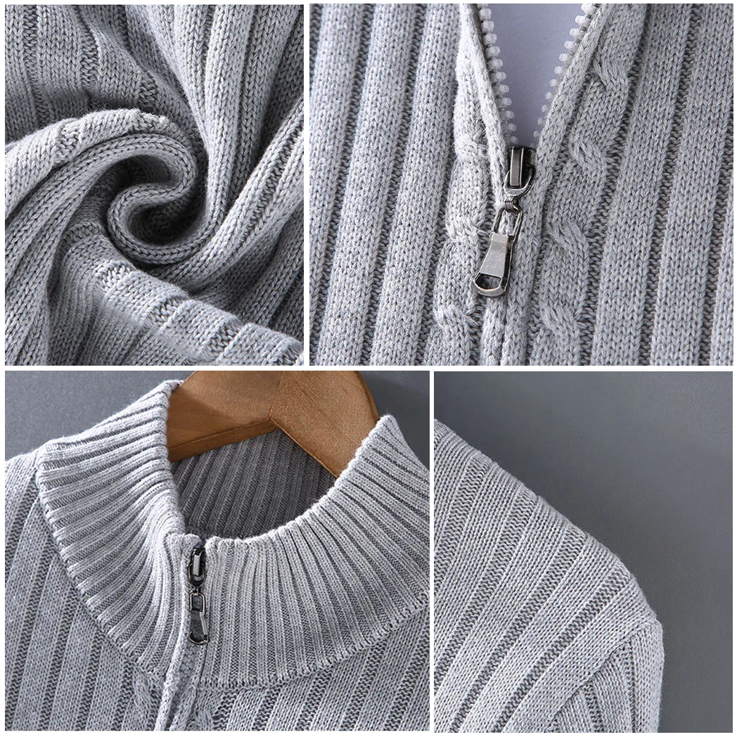 "Elegante heren cardigan van zacht katoen met rits en geribbelde details, tijdloos design, geschikt voor elke stijl."