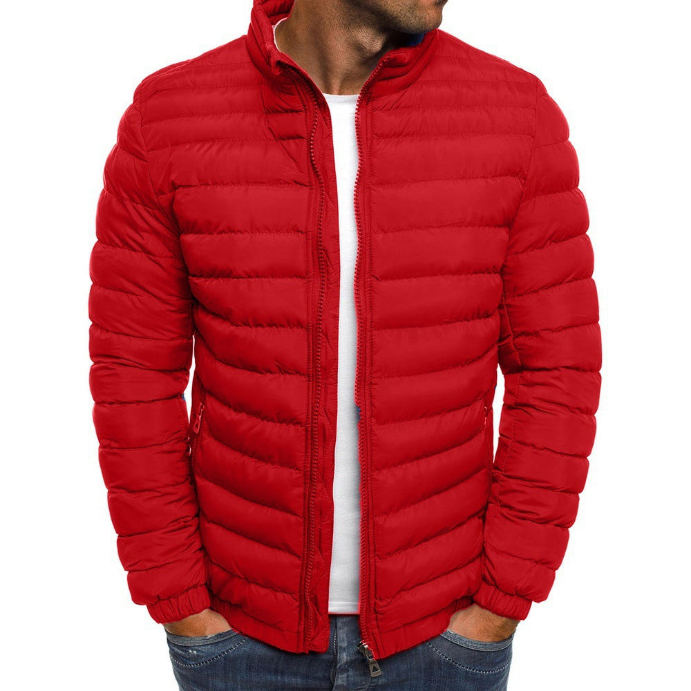 "Elegante heren donzen jas, donkerblauw, met pluche voering, perfecte isolatie voor koude dagen, luxe winterkleding"