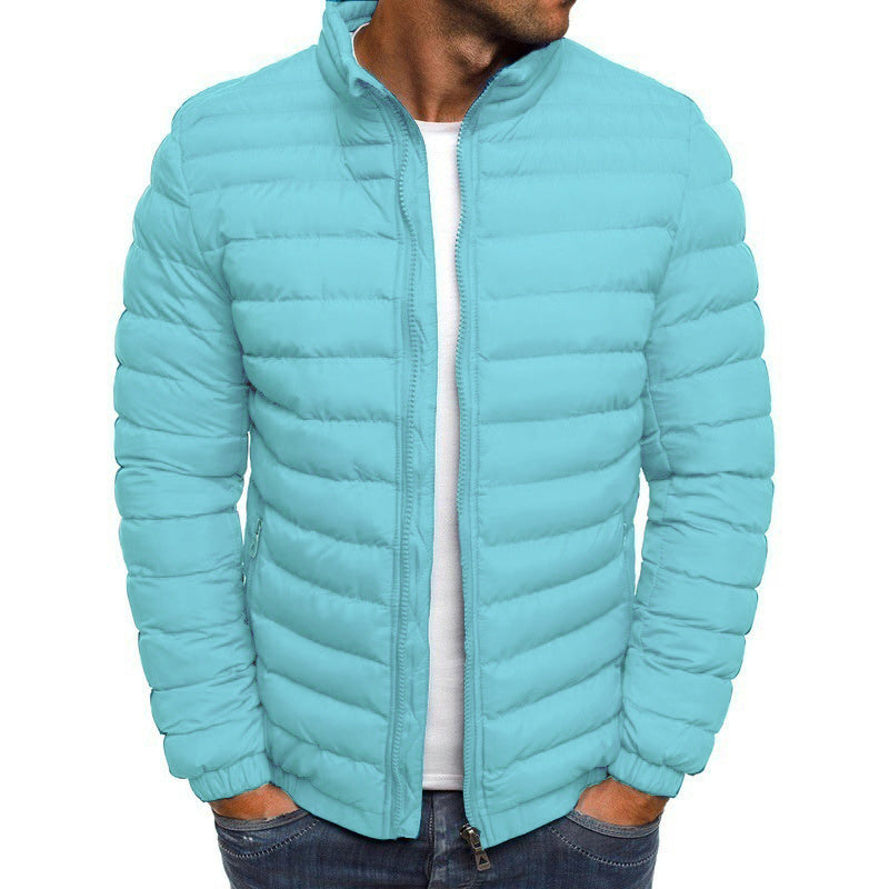 "Elegante heren donzen jas, donkerblauw, met pluche voering, perfecte isolatie voor koude dagen, luxe winterkleding"