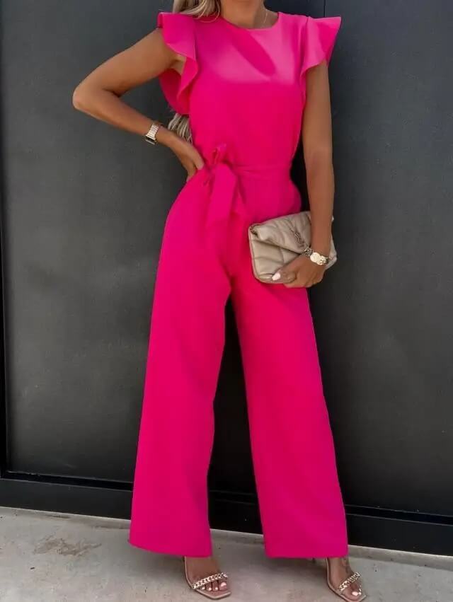 "Elegante jumpsuit met vlindermouwen en wijde pijpen, stijlvol voor formele en casual gelegenheden, beschikbaar in diverse kl