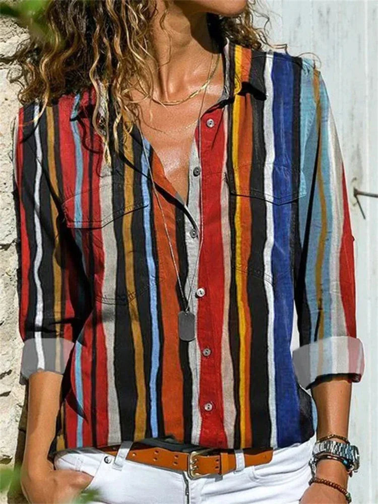 Elegante katoenen zomerblouse voor dames, chique design, lange mouwen, ademend, veelzijdig voor formele & informele gelegenhe