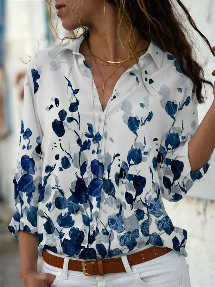 Elegante katoenen zomerblouse voor dames, chique design, lange mouwen, ademend, veelzijdig voor formele & informele gelegenhe