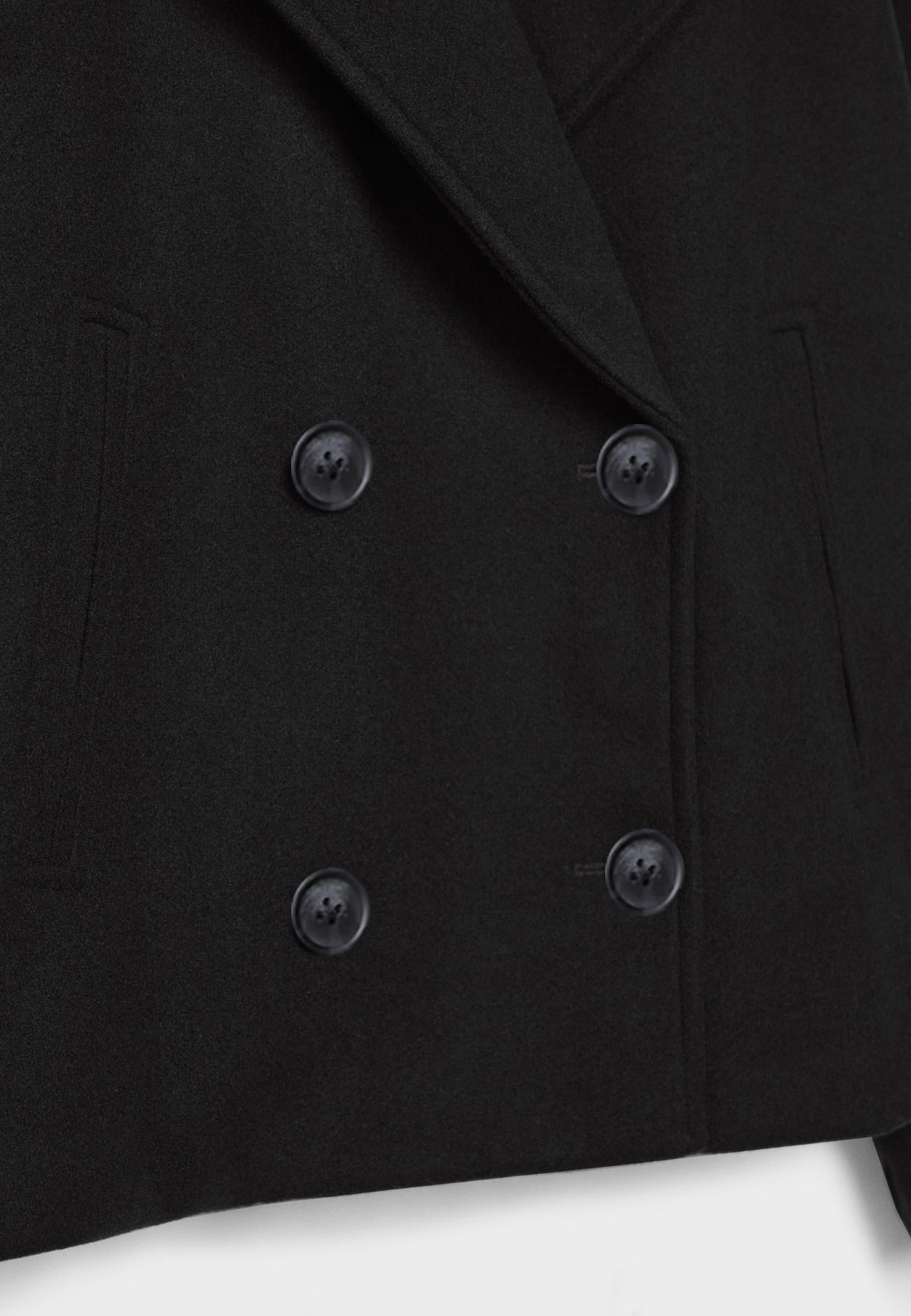 "Elegante korte double-breasted jas van luxe wolmix stof, cropped lengte, knoopsluiting, stijlvol en tijdloos design."