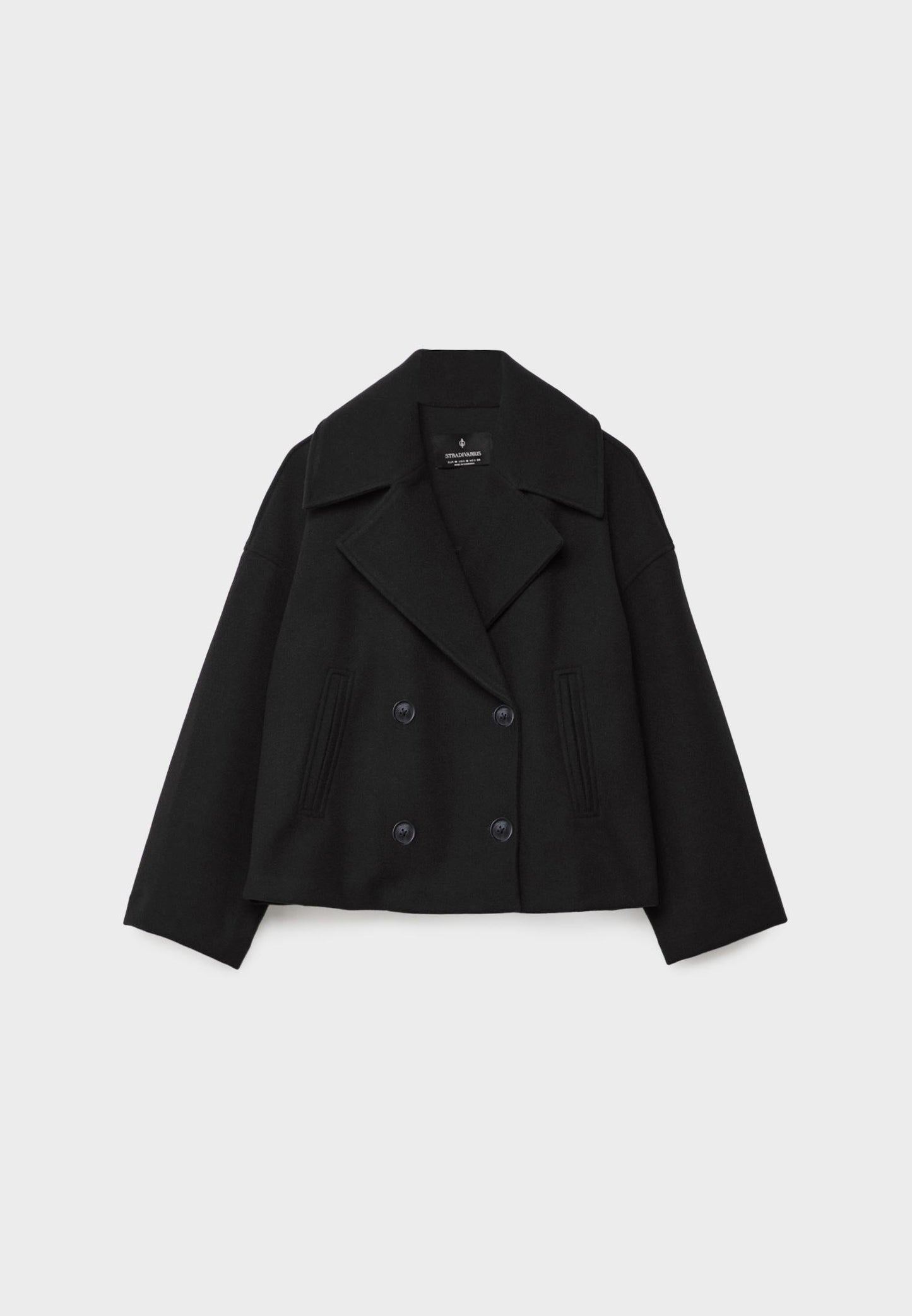 "Elegante korte double-breasted jas van luxe wolmix stof, cropped lengte, knoopsluiting, stijlvol en tijdloos design."