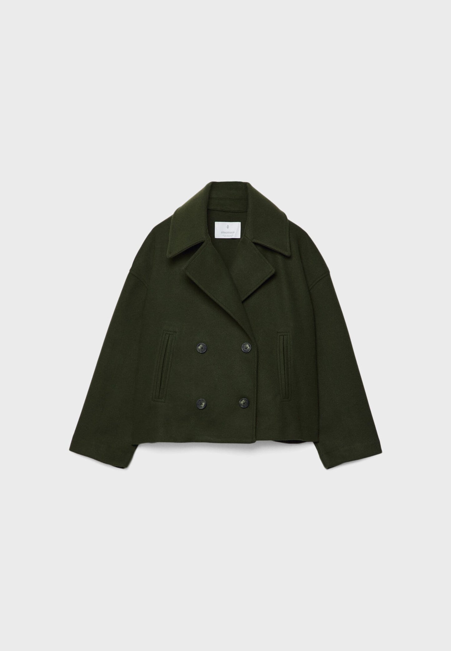 "Elegante korte double-breasted jas van luxe wolmix stof, cropped lengte, knoopsluiting, stijlvol en tijdloos design."