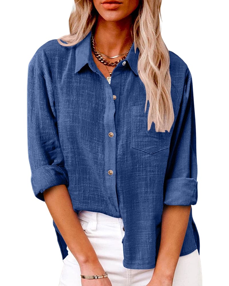 "Elegante lange mouwen linnen blouse, knoopsluiting, ademende stof, ideaal voor stijlvol dagelijks gebruik."