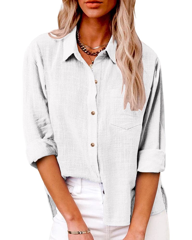 "Elegante lange mouwen linnen blouse, knoopsluiting, ademende stof, ideaal voor stijlvol dagelijks gebruik."