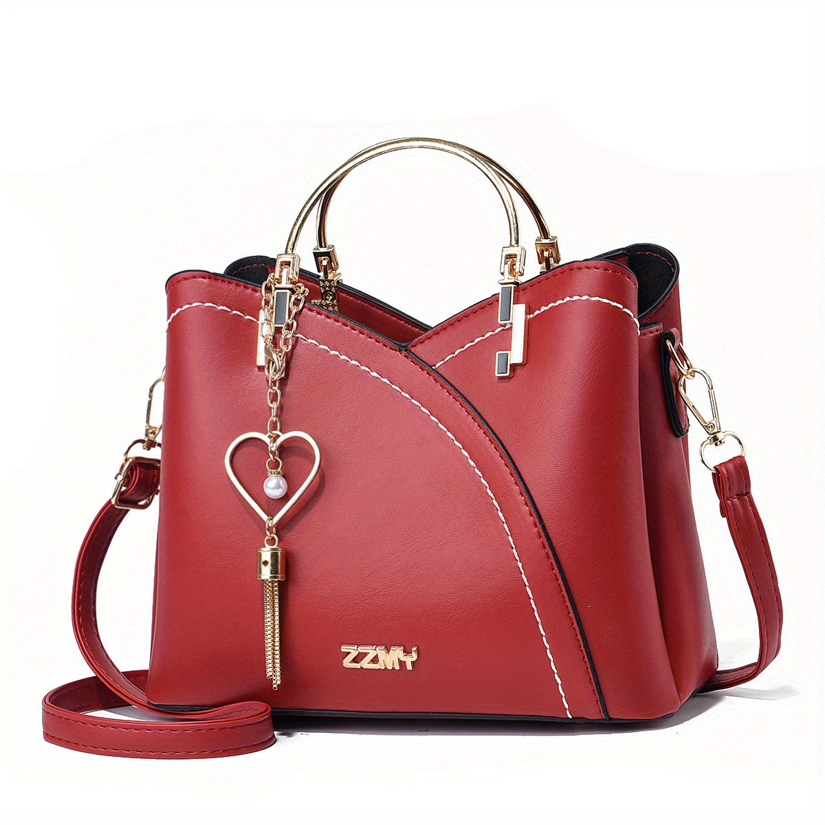 "Elegante luxe leren handtas met stijlvol kleurblokontwerp en kwastjes, perfect voor de moderne vrouw, frontaal gezien."