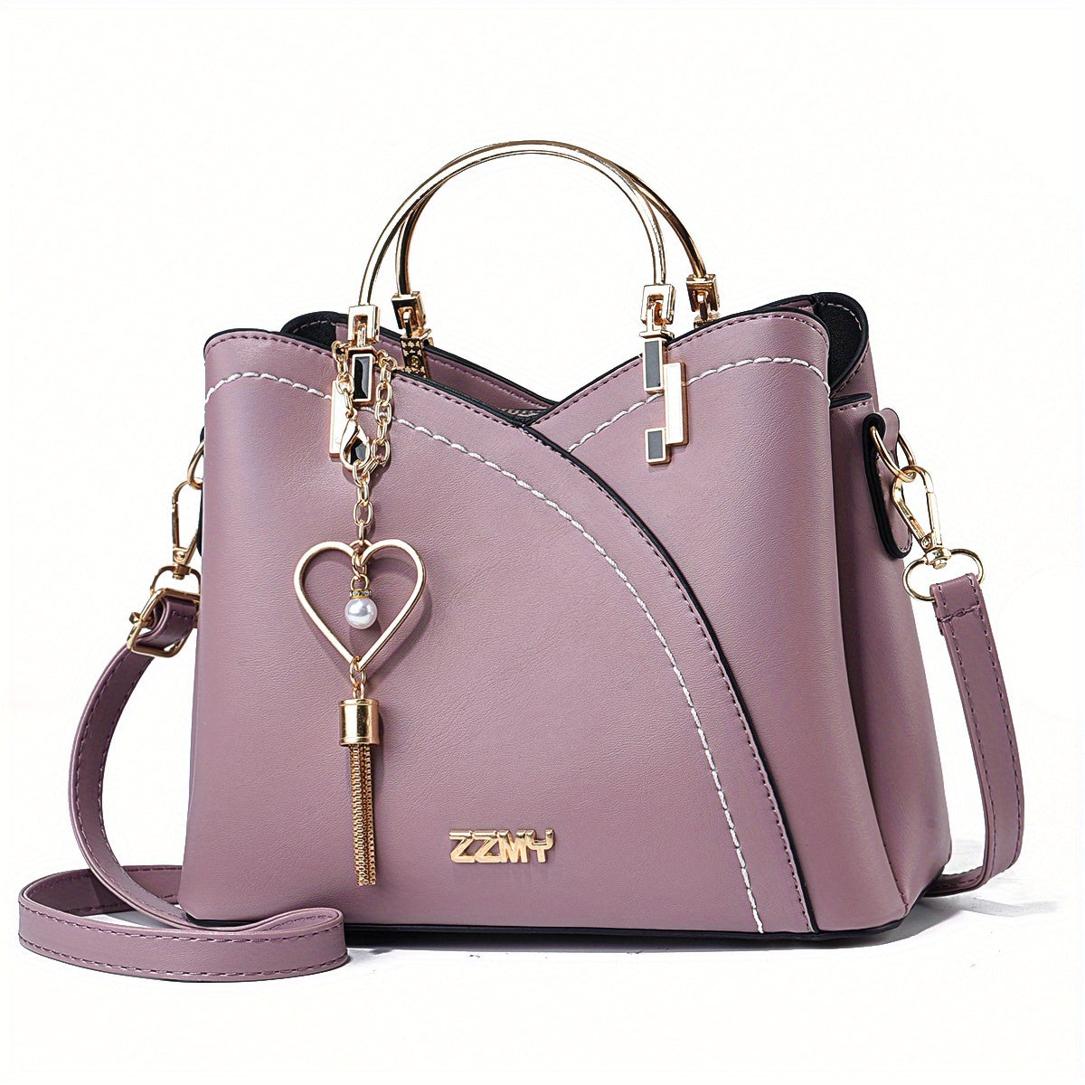"Elegante luxe leren handtas met stijlvol kleurblokontwerp en kwastjes, perfect voor de moderne vrouw, frontaal gezien."