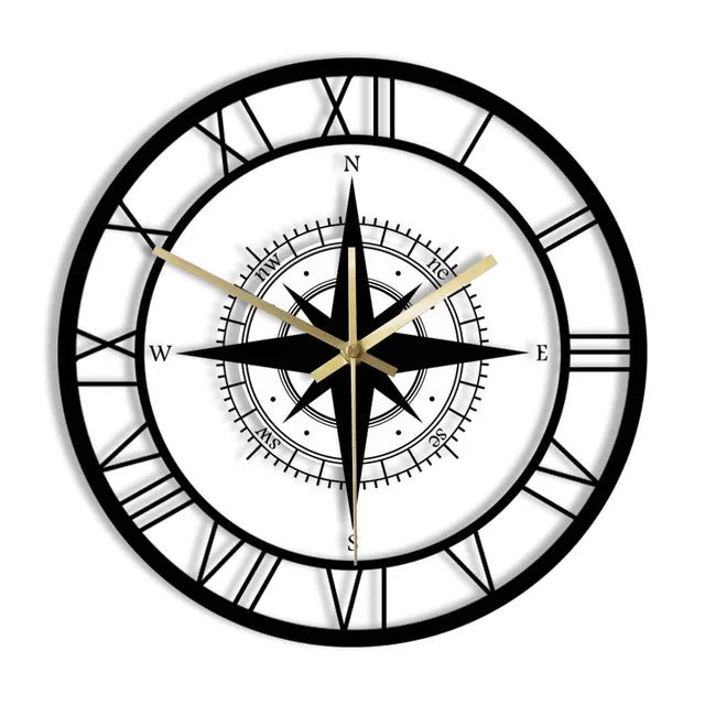 "Elegante nautische kompaswandklok met windroosontwerp, rond en stijlvol, 30cm, perfect voor elk interieur."