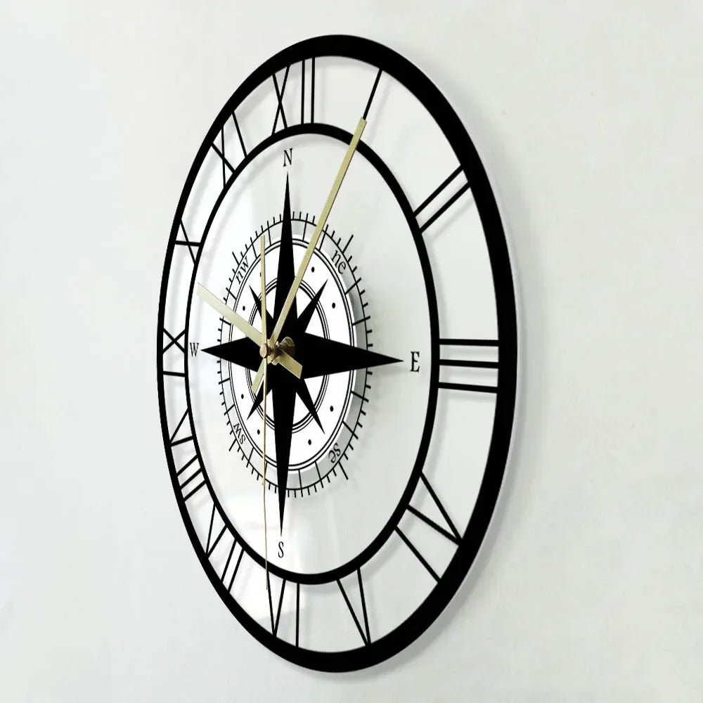 "Elegante nautische kompaswandklok met windroosontwerp, rond en stijlvol, 30cm, perfect voor elk interieur."
