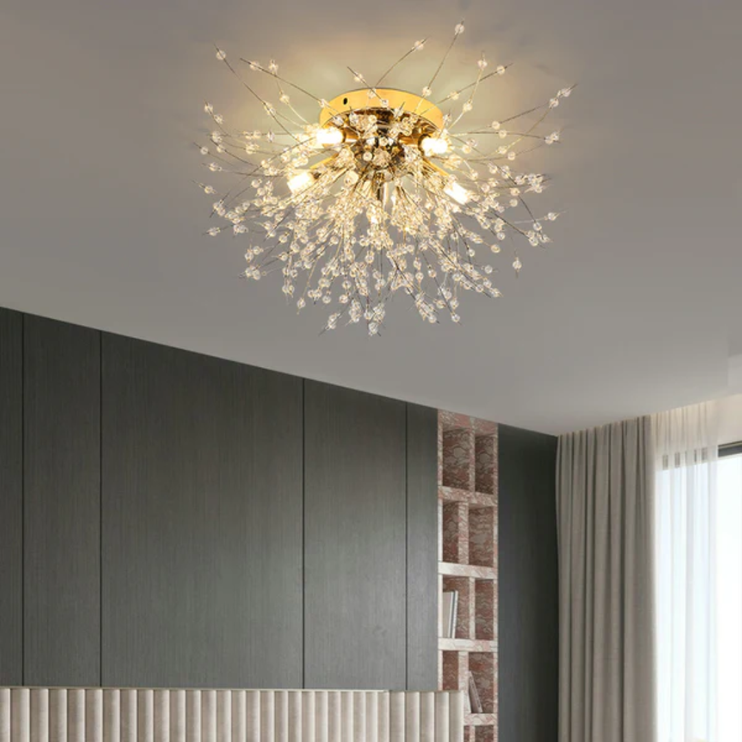 "Elegante plafondlamp met kristalbloemdesign en LED-verlichting, ideaal voor sfeervolle verlichting in elke ruimte."