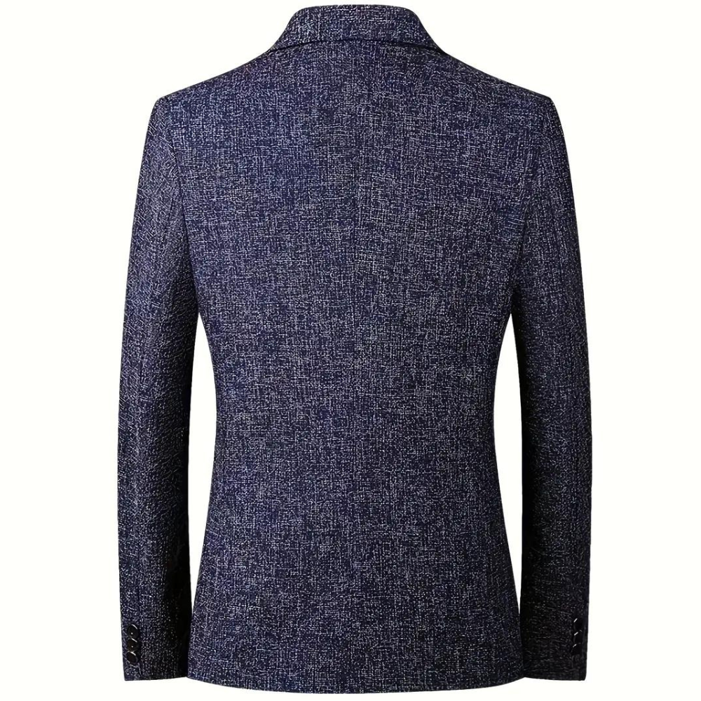"Elegante RAYAN herenblazer in blauw met reverskraag, klepzakken en knopen voor stijlvolle looks. All-season stijlbasic."