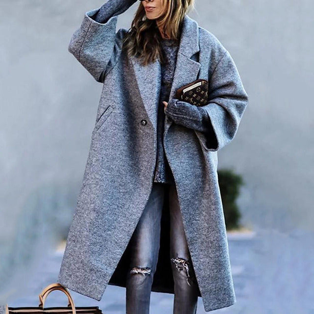"Elegante warme wollen damesjas Barbara met tailleriem, verfijnd ontwerp, hoogwaardig wol, winterkleding."