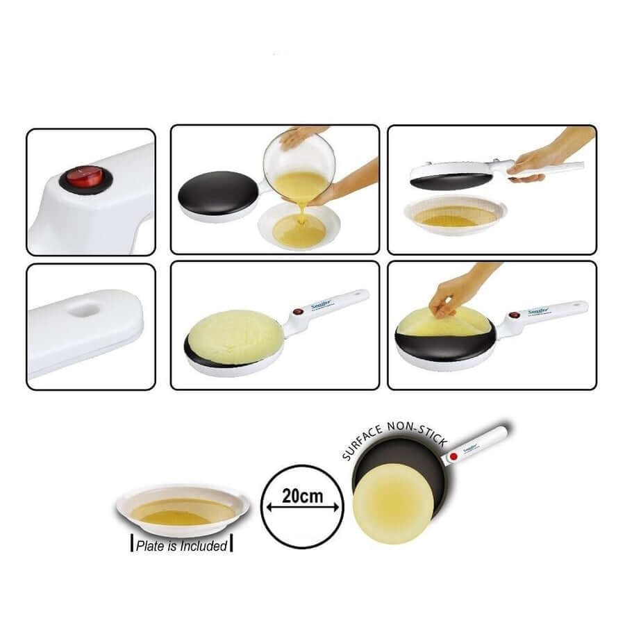 "Elektrische crêpe maker met antiaanbaklaag, groot kookoppervlak en compacte vorm; ideaal voor pannenkoeken en crêpes."