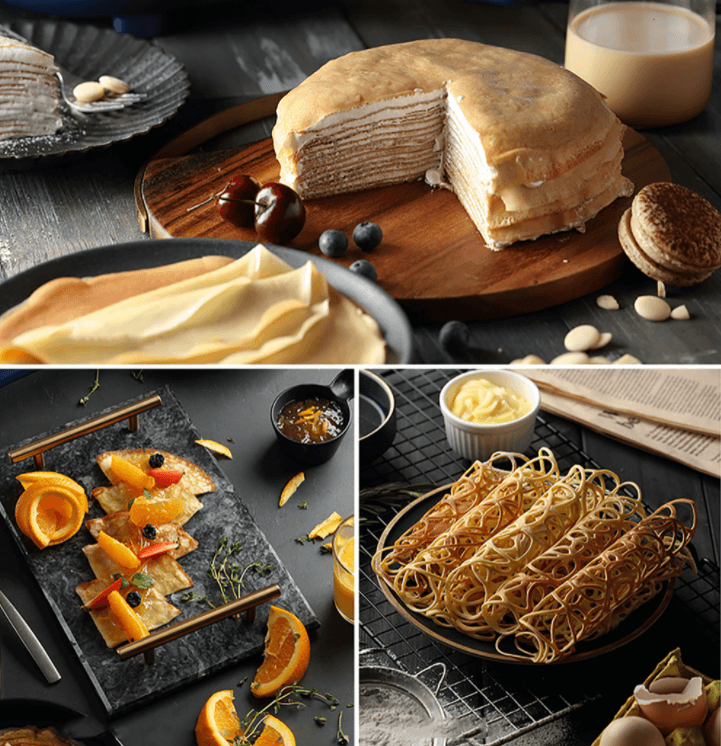 "Elektrische crêpe maker met antiaanbaklaag, groot kookoppervlak en compacte vorm; ideaal voor pannenkoeken en crêpes."