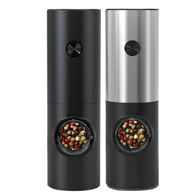 "Elektrische peper- en zoutmolen set met LED, modern design, roestvrij staal, gebruiksvriendelijk, keuken, kruiden malen"