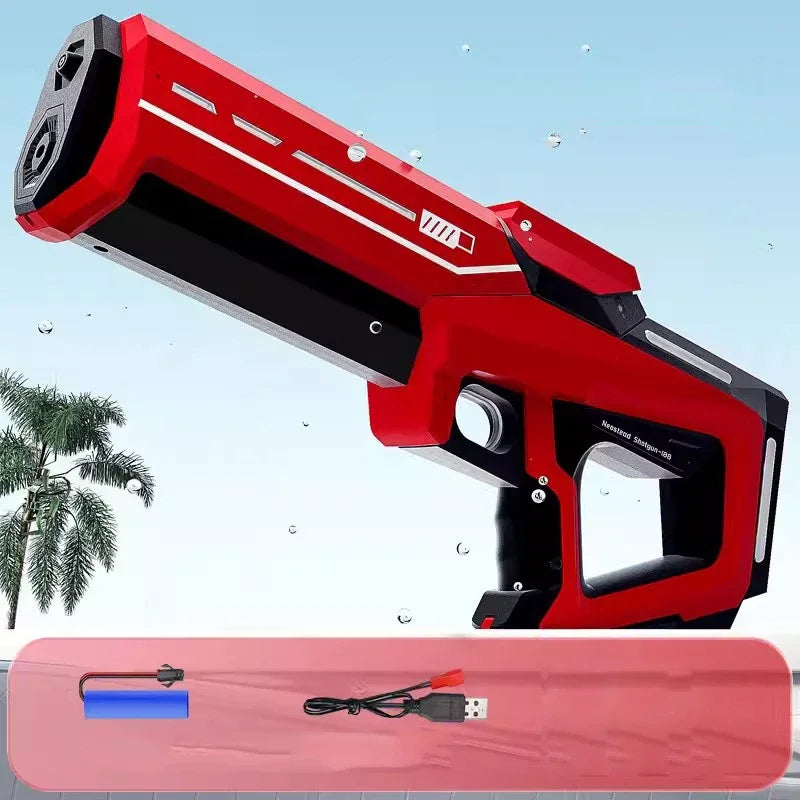Elektrische waterpistool met krachtige autom. waterstraal, blauw ABS kunststof, ideaal zomerspeelgoed voor kinderen en volwas