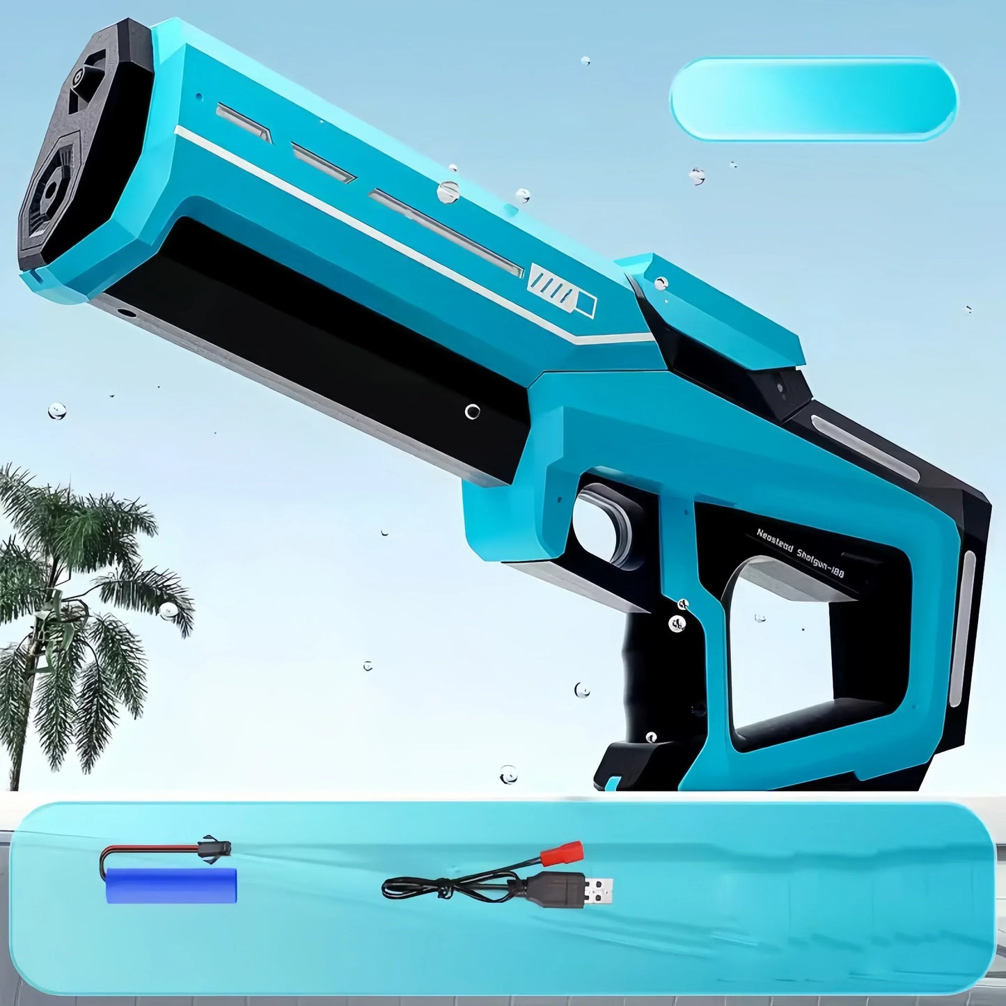 Elektrische waterpistool met krachtige autom. waterstraal, blauw ABS kunststof, ideaal zomerspeelgoed voor kinderen en volwas