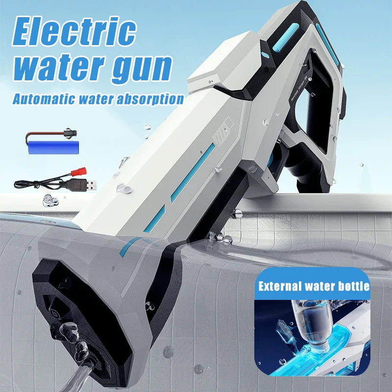 Elektrische waterpistool met krachtige autom. waterstraal, blauw ABS kunststof, ideaal zomerspeelgoed voor kinderen en volwas