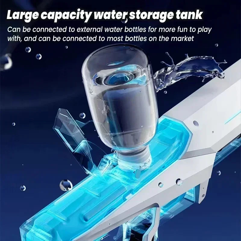 Elektrische waterpistool met krachtige autom. waterstraal, blauw ABS kunststof, ideaal zomerspeelgoed voor kinderen en volwas