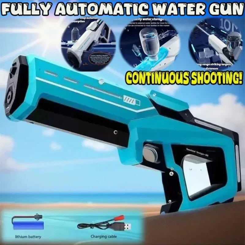 Elektrische waterpistool met krachtige autom. waterstraal, blauw ABS kunststof, ideaal zomerspeelgoed voor kinderen en volwas