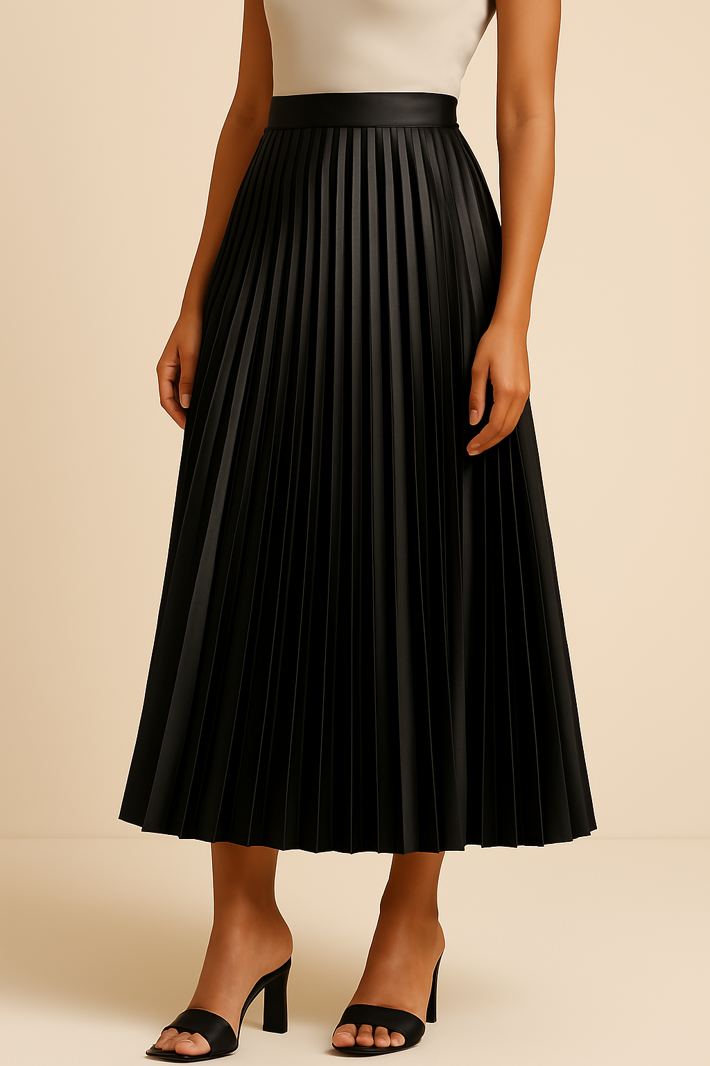 "Elva satijnen plissérok, hoge taille, glanzende stof, elegante uitstraling in meerdere kleuren"