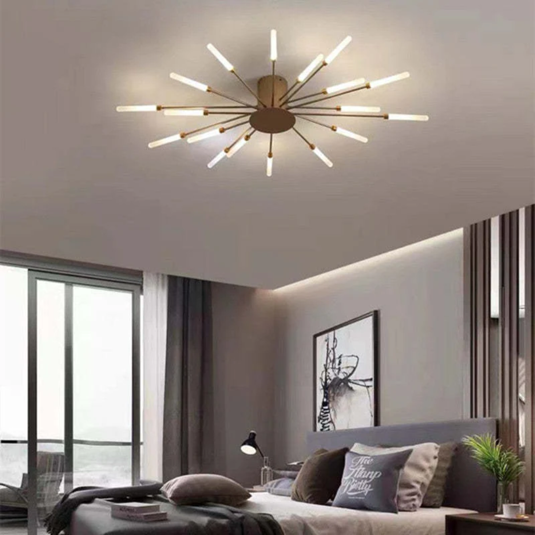"Energiezuinige grote LED plafondlamp in modern wit metaal en acryl, ideaal voor verlichting van grote kamers."