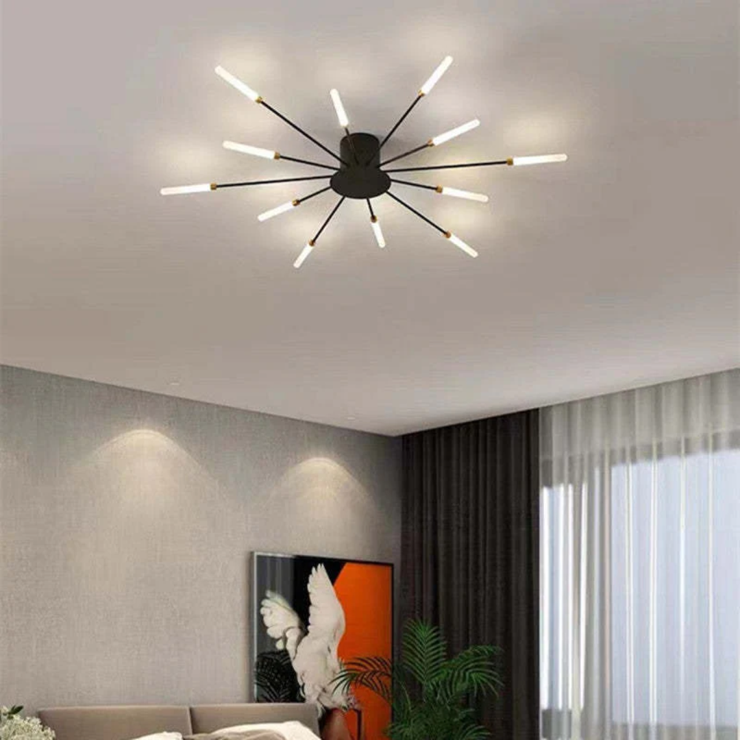 "Energiezuinige grote LED plafondlamp in modern wit metaal en acryl, ideaal voor verlichting van grote kamers."