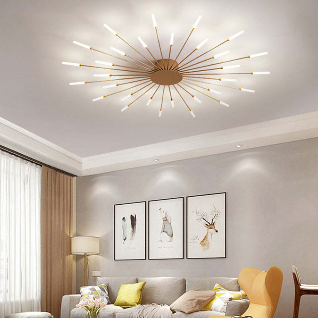 "Energiezuinige grote LED plafondlamp in modern wit metaal en acryl, ideaal voor verlichting van grote kamers."