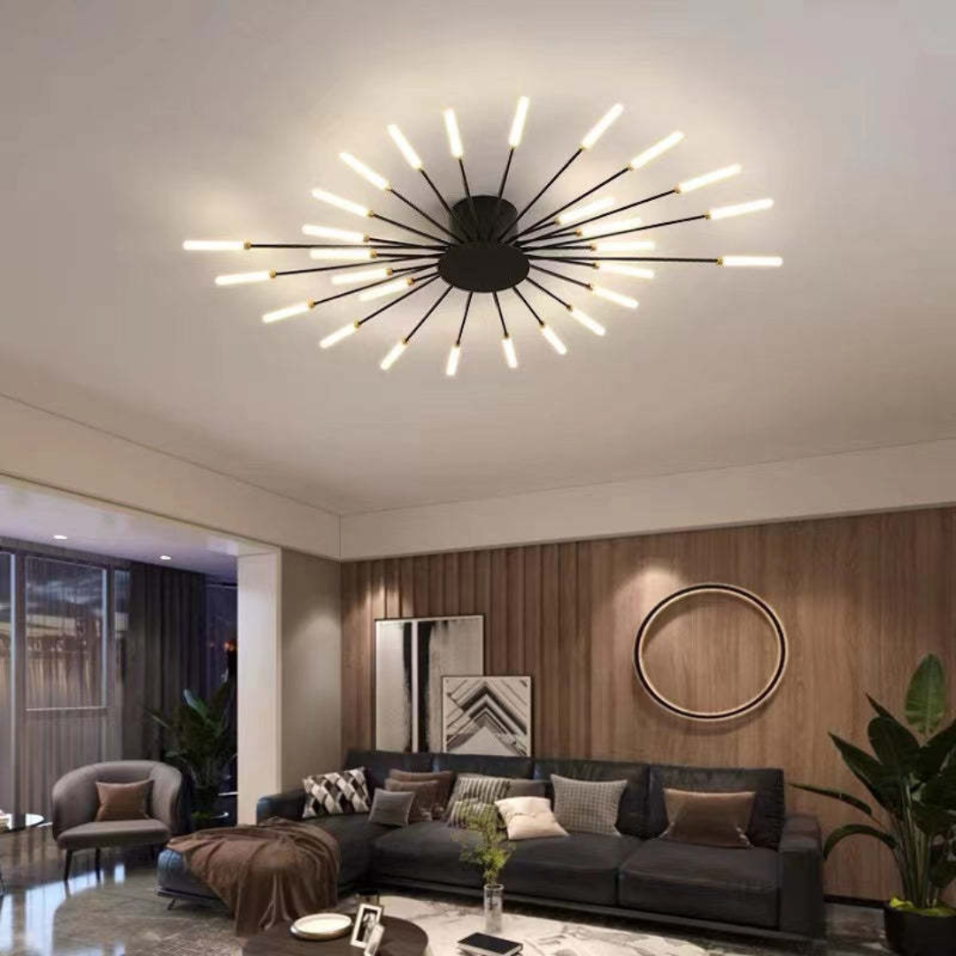 "Energiezuinige grote LED plafondlamp in modern wit metaal en acryl, ideaal voor verlichting van grote kamers."