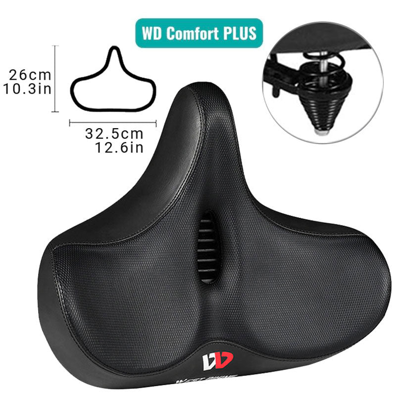 "Ergonomisch en ademend fietszadel, extra breed, biedt ultiem comfort en stijlvolle ondersteuning tijdens fietsen."