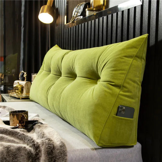 "Ergonomisch hoofdbordkussen met stijlvol design, biedt luxe comfort en ondersteuning voor hoofd, nek en rug in slaapkamer."