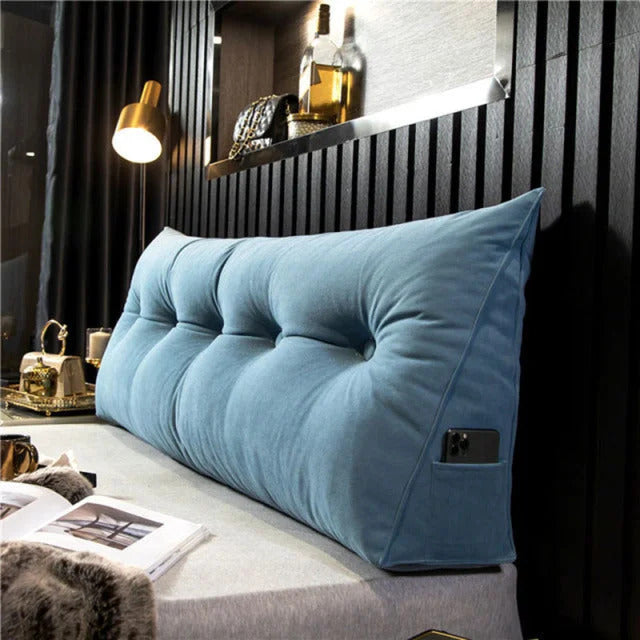 "Ergonomisch hoofdbordkussen met stijlvol design, biedt luxe comfort en ondersteuning voor hoofd, nek en rug in slaapkamer."