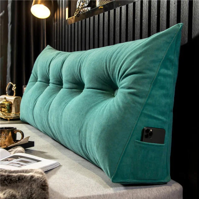 "Ergonomisch hoofdbordkussen met stijlvol design, biedt luxe comfort en ondersteuning voor hoofd, nek en rug in slaapkamer."