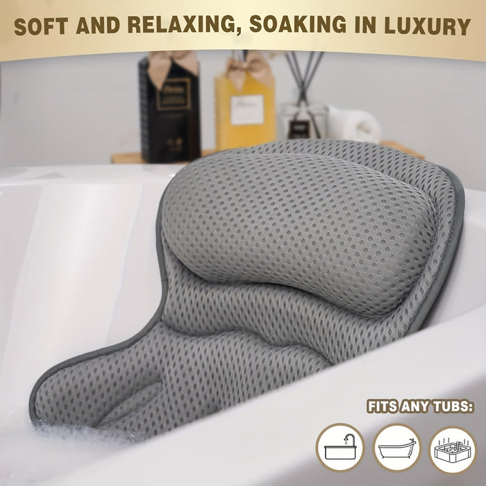 "Ergonomisch luxe badkussen, ademend 4D luchtgaas, wit, met antislip zuignappen voor ultiem comfort en neksteun."