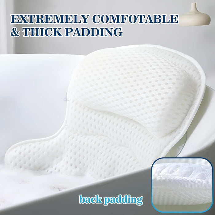 "Ergonomisch luxe badkussen, ademend 4D luchtgaas, wit, met antislip zuignappen voor ultiem comfort en neksteun."