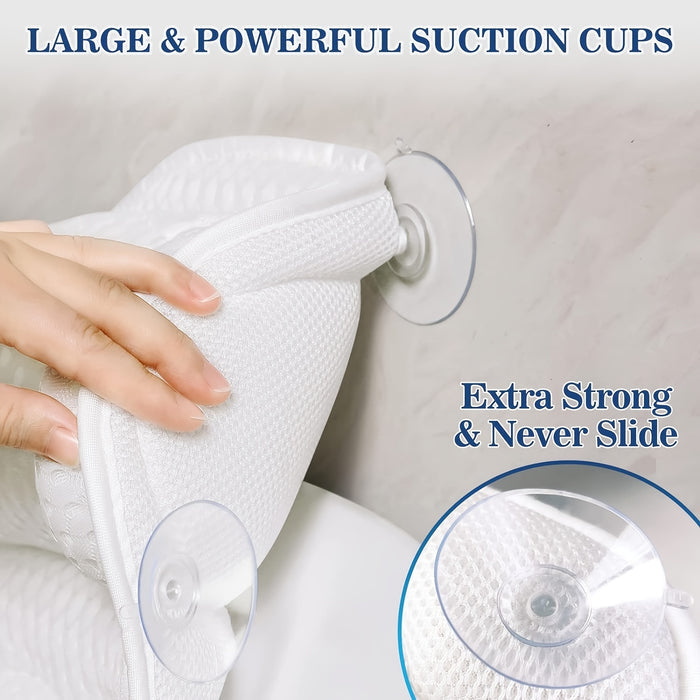 "Ergonomisch luxe badkussen, ademend 4D luchtgaas, wit, met antislip zuignappen voor ultiem comfort en neksteun."