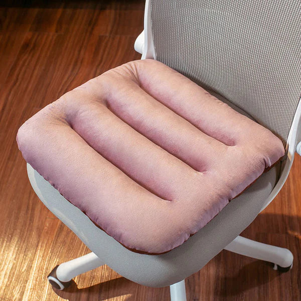 Ergonomisch zitkussen, grijs, met drukverlagend schuim, zachte bekleding en antislip onderkant voor ultiem zitcomfort.