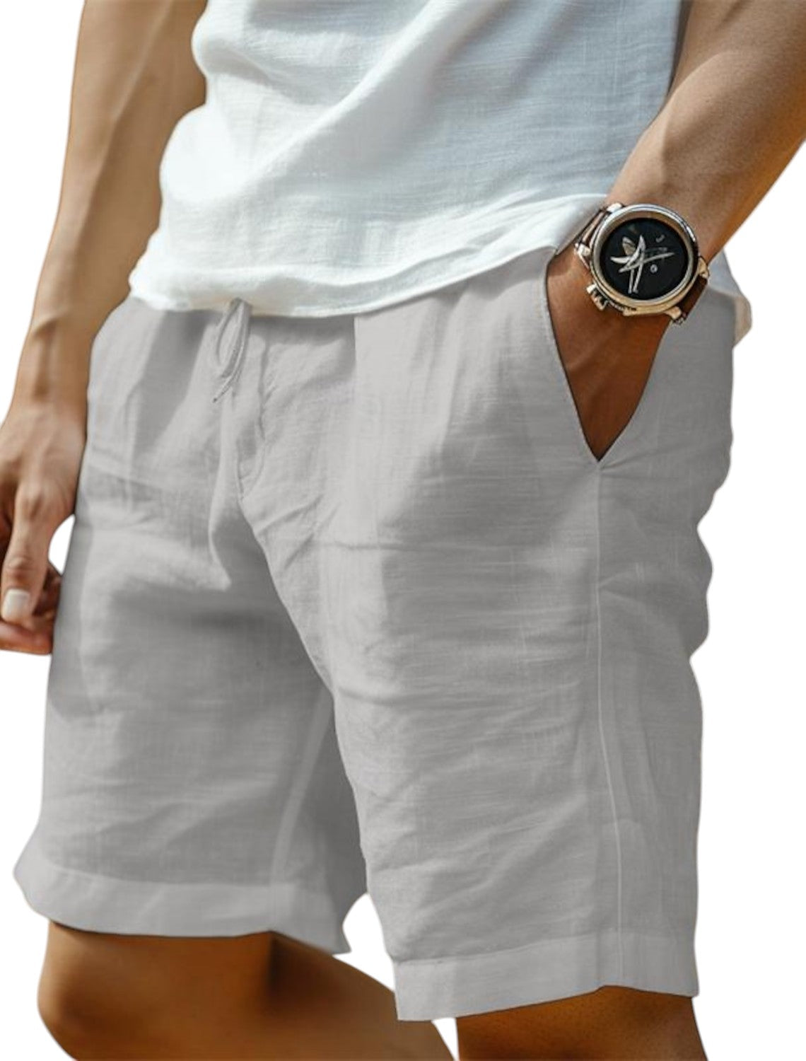 "George linnen korte broek heren, ademend en lichtgewicht, ideaal voor zomerse casual outfits op warme dagen."