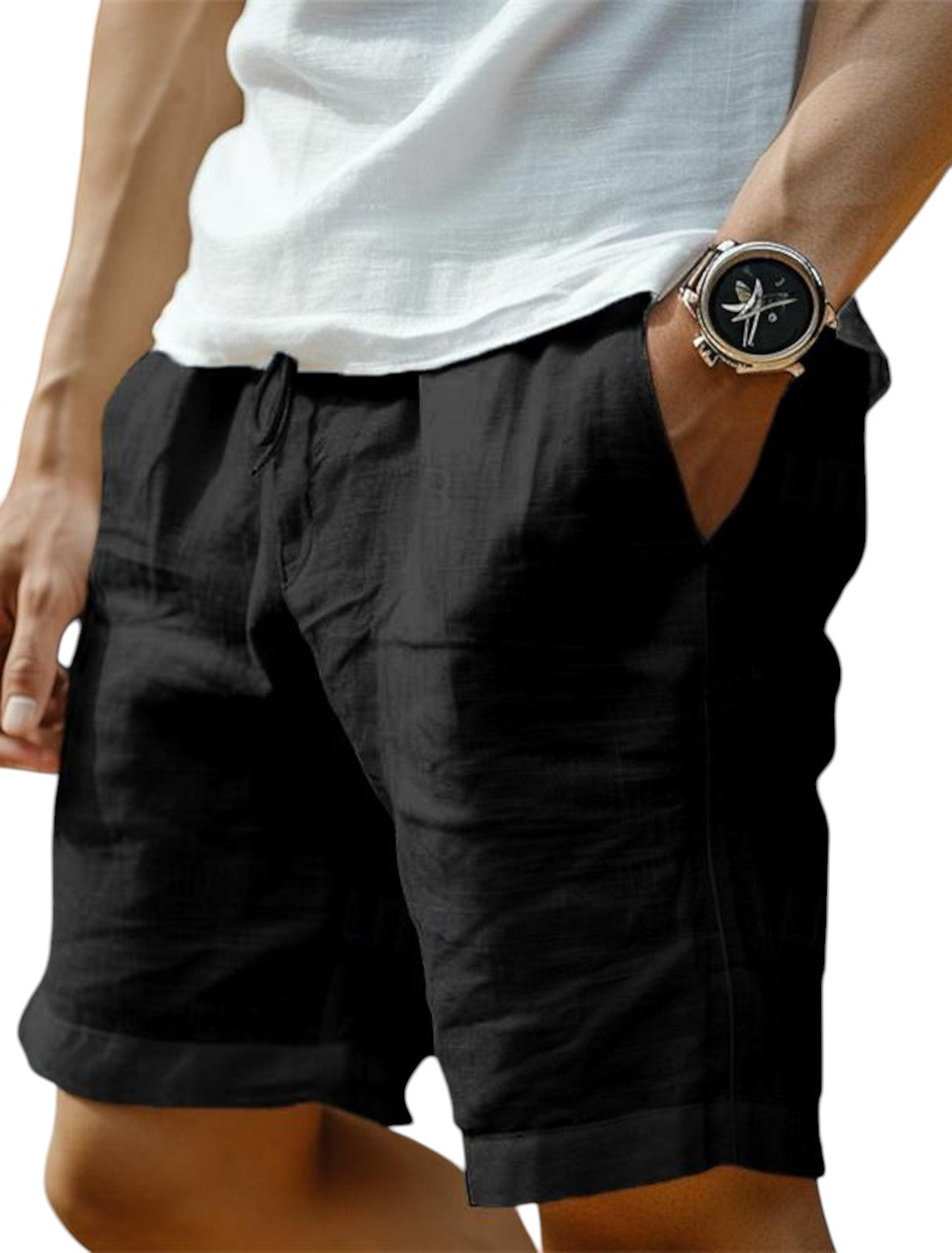 "George linnen korte broek heren, ademend en lichtgewicht, ideaal voor zomerse casual outfits op warme dagen."