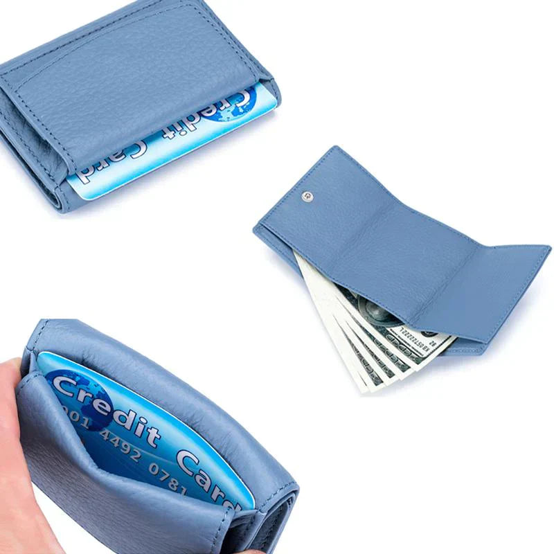 "Handgemaakte RFID-portemonnee van zacht leer met meerdere vakken, ideale bescherming voor creditcards en ID-kaarten."