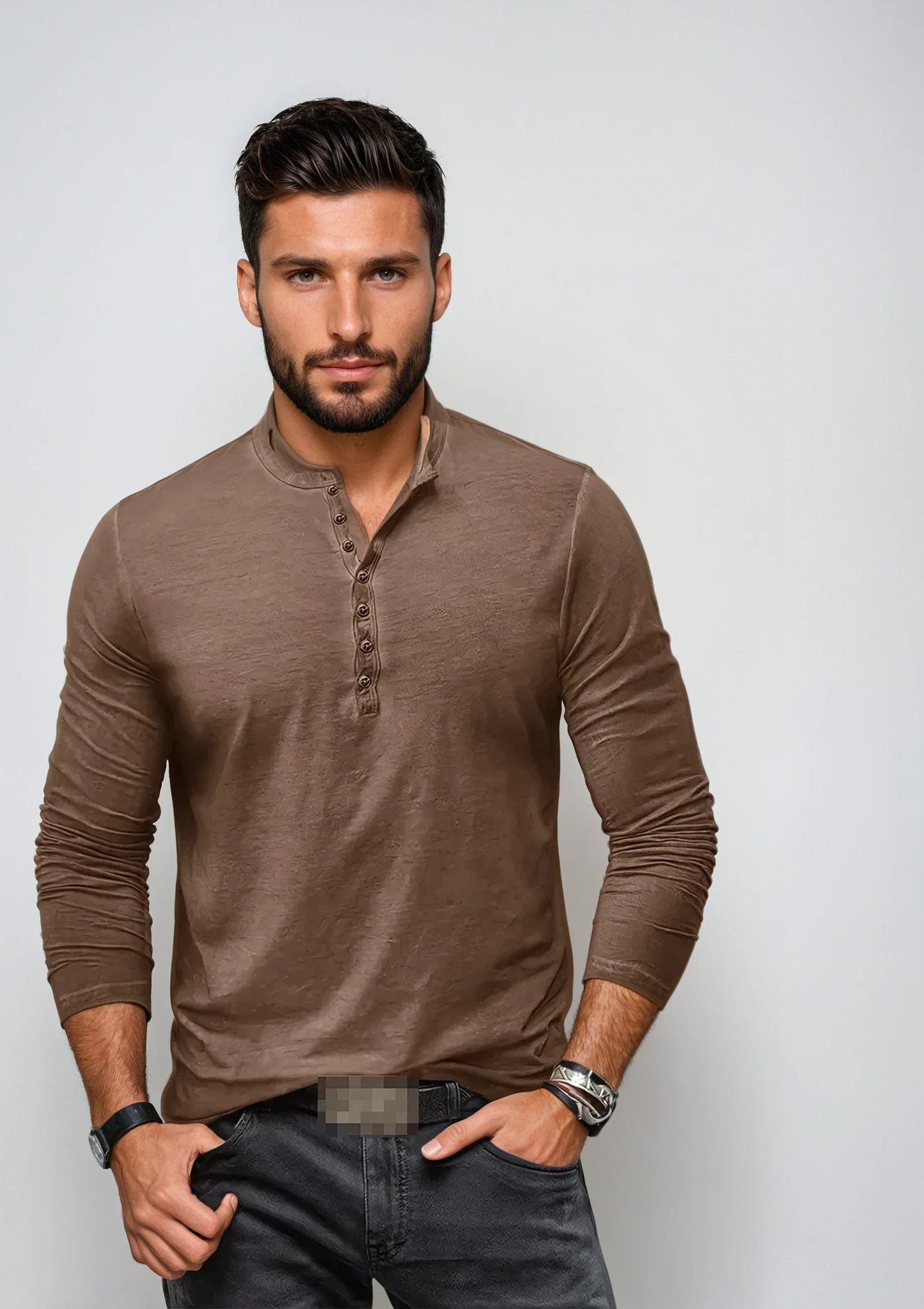 "Henley shirt voor heren met lange mouwen, regular fit, tijdloos design in zachte stof met stijlvolle halslijn, veelzijdig in