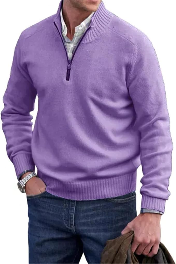 "Heren half-zip gebreide trui, fijngebreid, ribkraag, ritssluiting, stijlvol, geschikt voor formeel en casual gebruik."