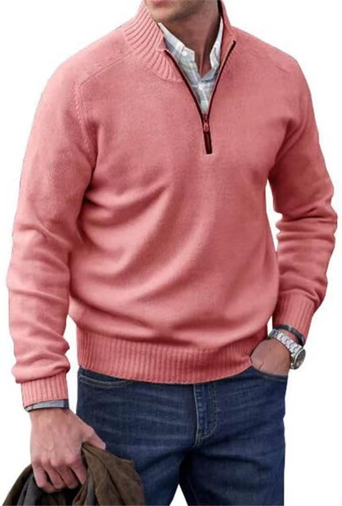 "Heren half-zip gebreide trui, fijngebreid, ribkraag, ritssluiting, stijlvol, geschikt voor formeel en casual gebruik."