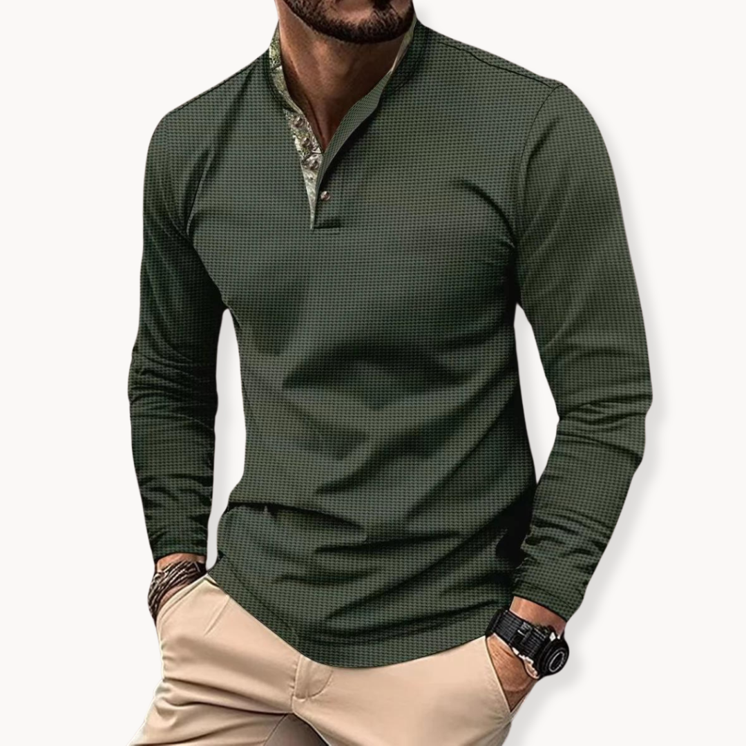 "Herenpolo, lange mouwen, contrastkraag, stijlvol design in diverse kleuren, geschikt voor casual en semi-formele gelegenhede