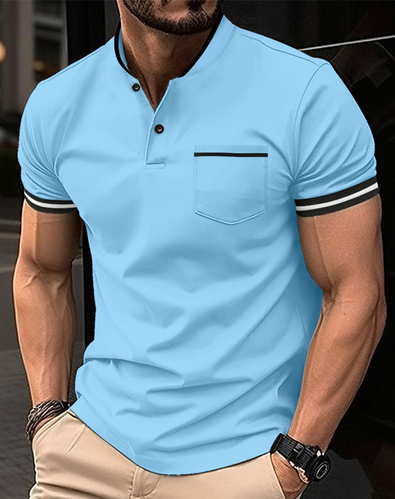 "Herenpoloshirt van katoen, blauw, met klassieke kraag en knoopsluiting, stijlvolle en comfortabele pasvorm"