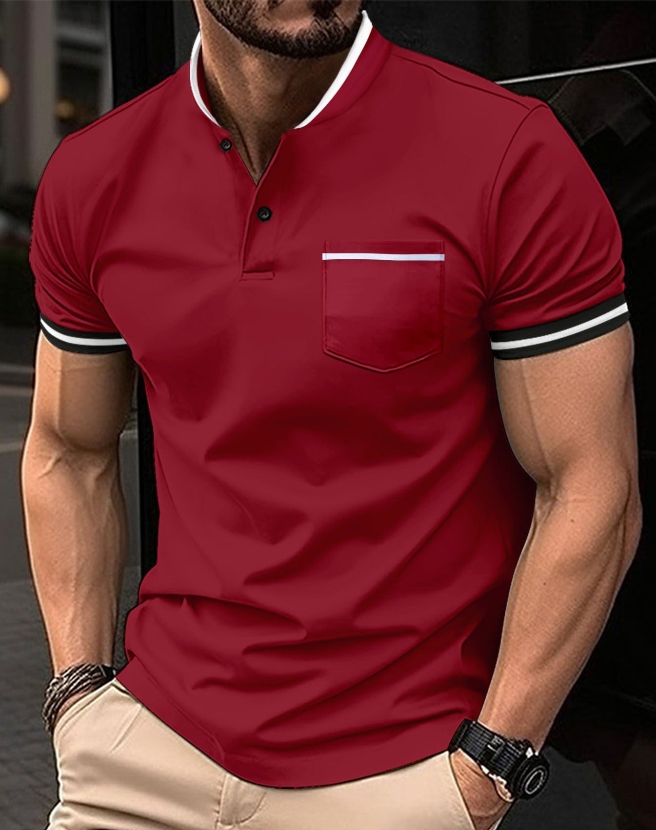 "Herenpoloshirt van katoen, blauw, met klassieke kraag en knoopsluiting, stijlvolle en comfortabele pasvorm"