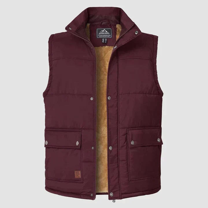 "Herfstige bodywarmer voor heren met meerdere zakken, ideale combinatie van functionaliteit en stijl voor buitenactiviteiten.